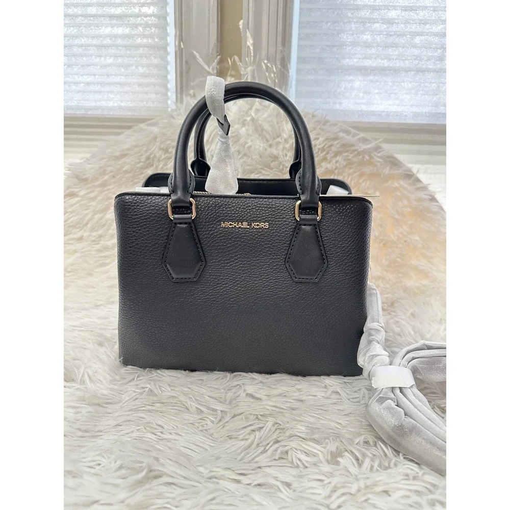 Michael‎ Kors Camille Black Small Pebbled Leather Satchel Crossbody New